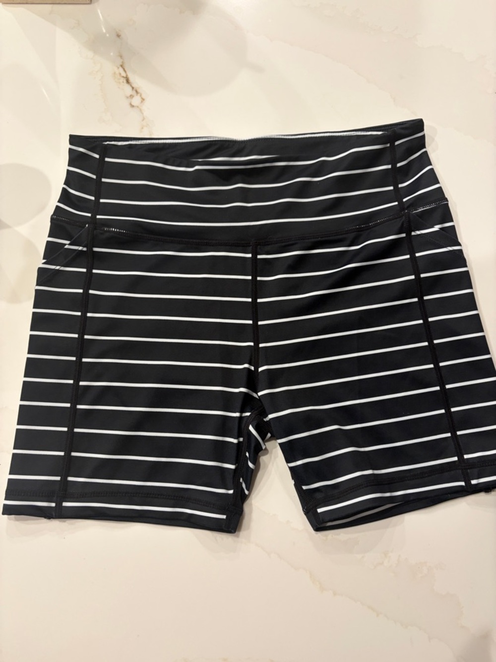 KIAVA Black and White Striped Bike Shorts